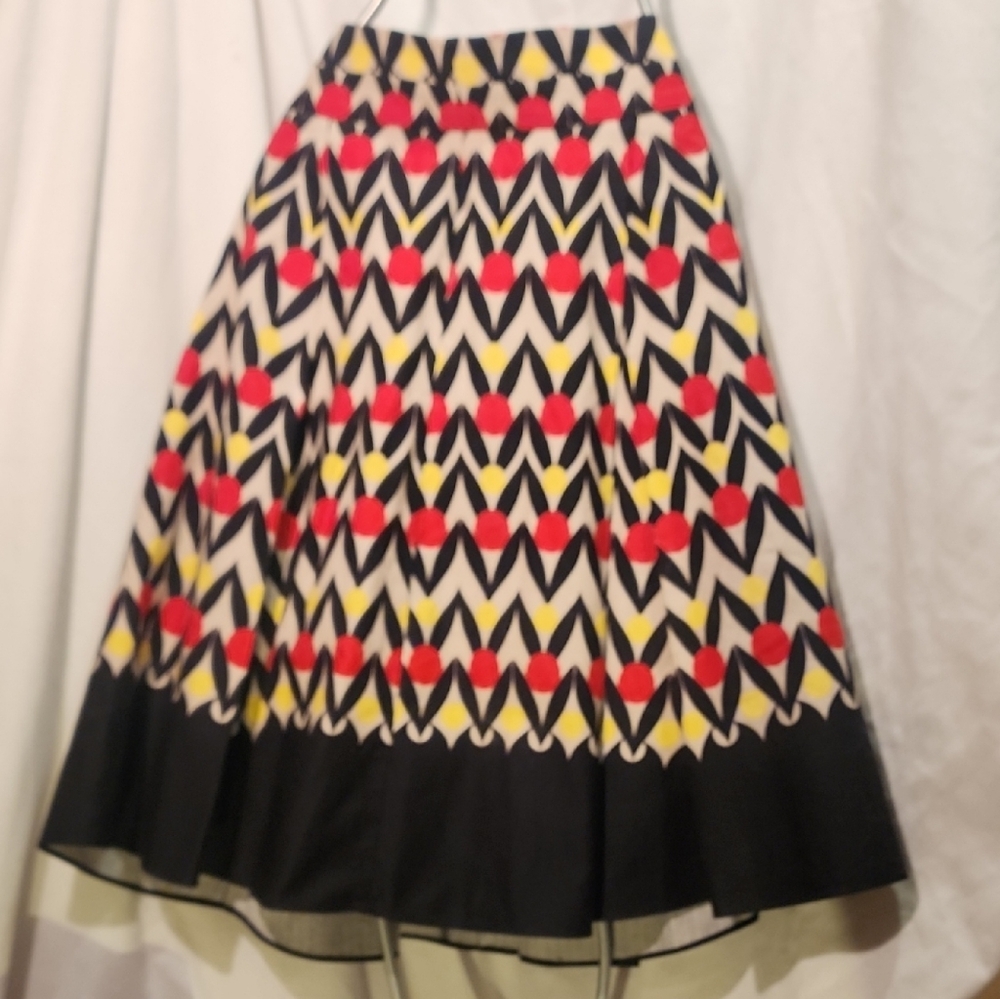Nine West Chevron A-Line Skirt - Red, Yellow, Black